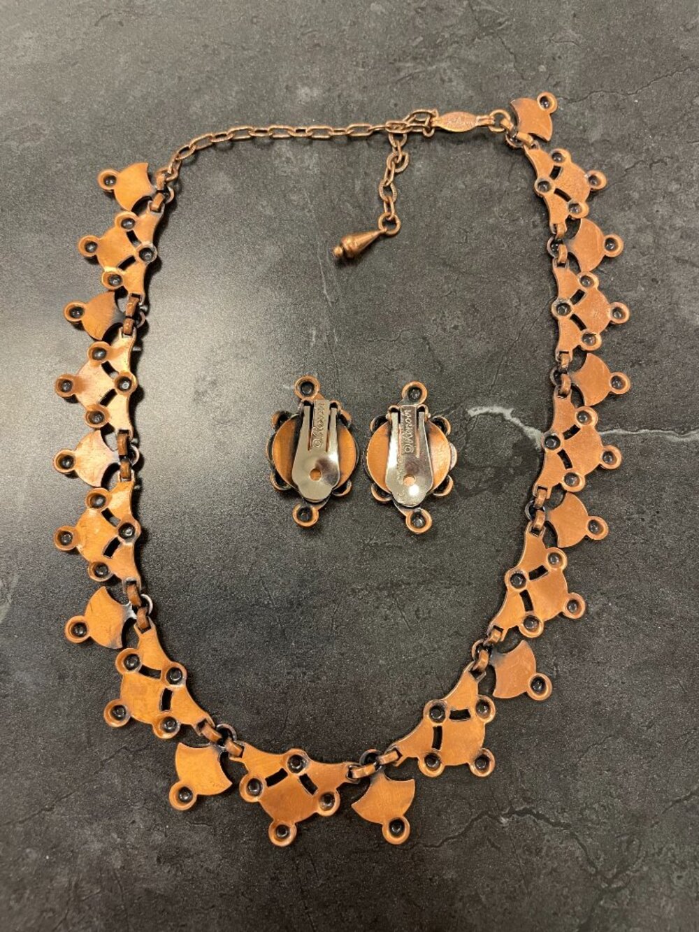 Vintage Renior Copper Filligree Choker and Clip-on Earring Set - Picture 2 of 4